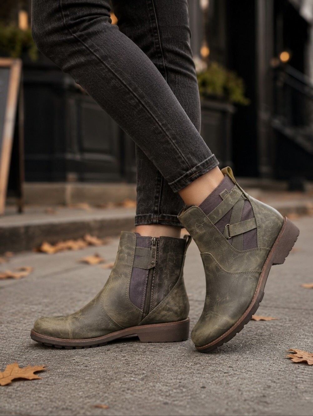 Teva Olive Green Leather Ankle Boots